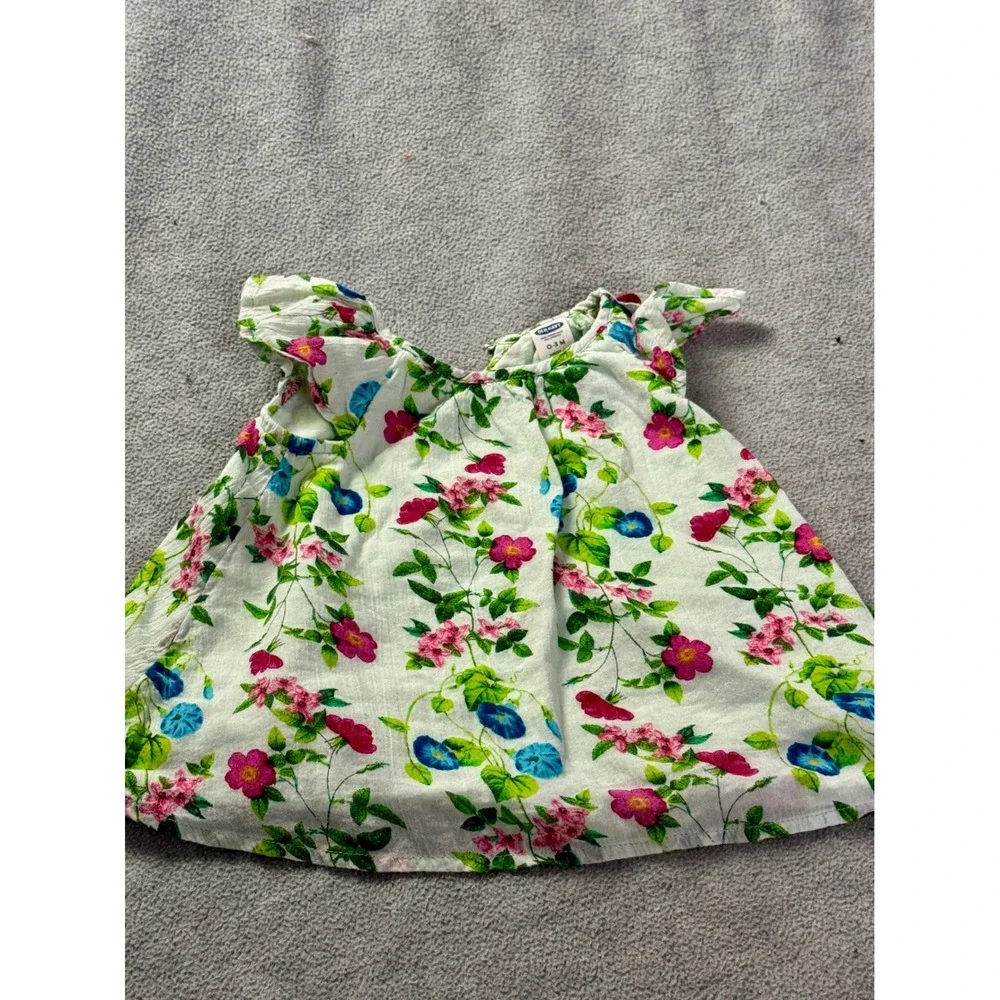 Old Navy Baby Girl Floral Flutter Sleeve Top White Pink Blue 0-3 Months